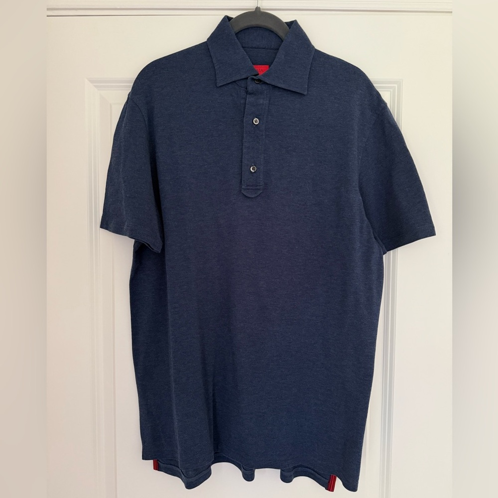 Isaia Blue Polo Shirt Classic Short-Sleeve Design